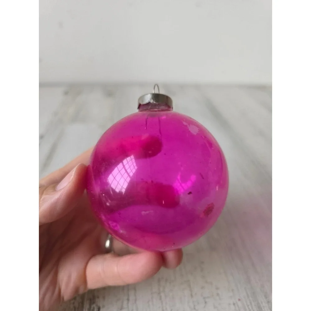 Vintage unsilvered pink glass ornament made in the US of A Xmas tree